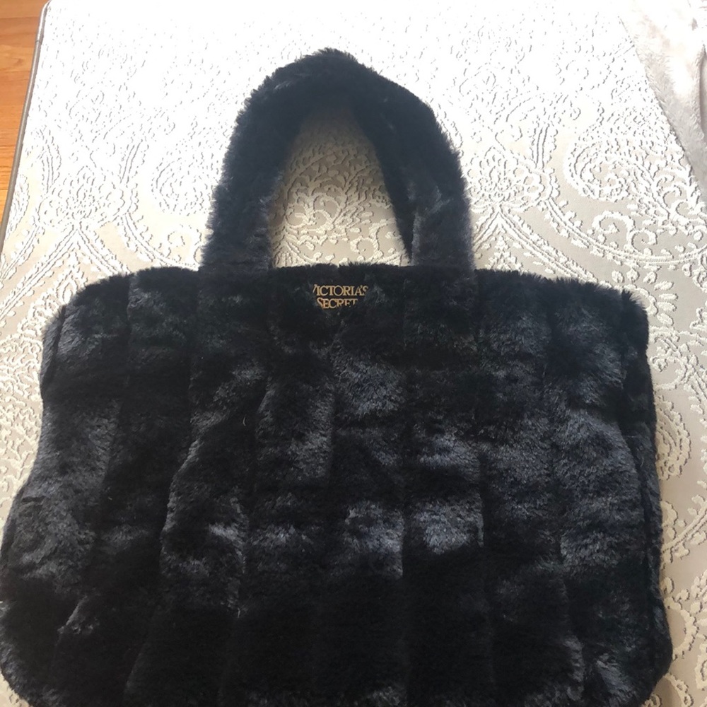 Victoria’s Secret faux fur black handbag tote